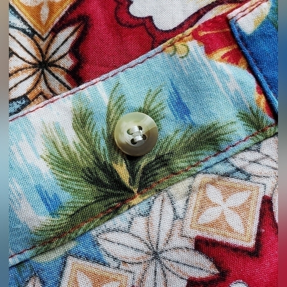 LADY ASHLEY HAWAIIAN FLORAL PRINT BLOUSE SZ L RED YELLOW BLUE - Picture 7 of 9